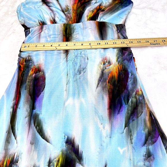 CREOLA Women A-Line Dress Sz 44/8 Multicolor Abstract Print Stretch V-Neck Italy - Picture 13 of 16